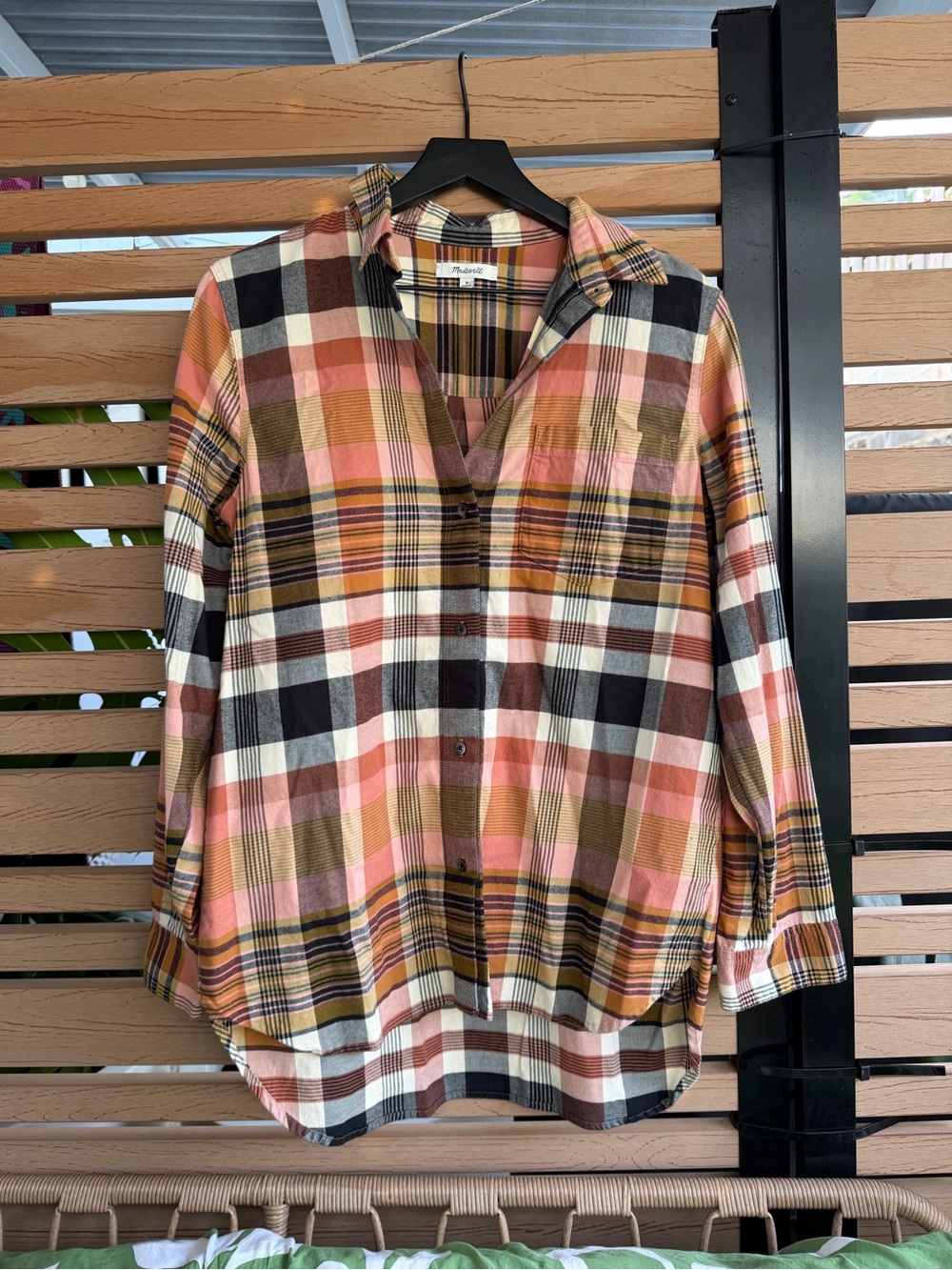 Madewell Plaid Button-Front Women’s Top in Pink and Brown